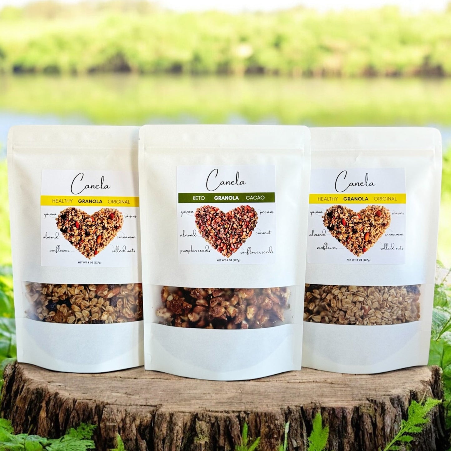 3 Bags of granola, handmade, healthy, vegan, organic, Flavors: 2 Original and 1 Keto cacao flavors.