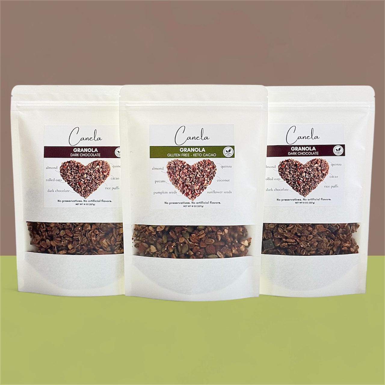 3-Pack Granola Combo: 2 Dark Chocolate + 1 Keto Cacao | Natural, Artisan & Crunchy | healthy | organic