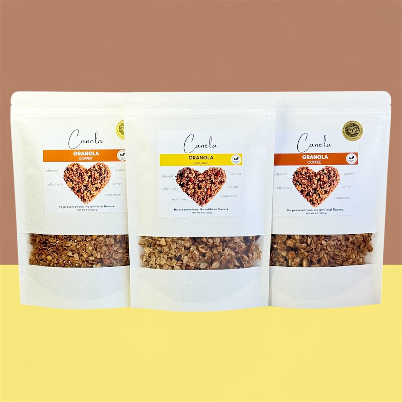 3-Pack Granola Combo: 2 Coffee + 1 Original | Natural, Artisan & Crunchy | healthy | organic | Vegan