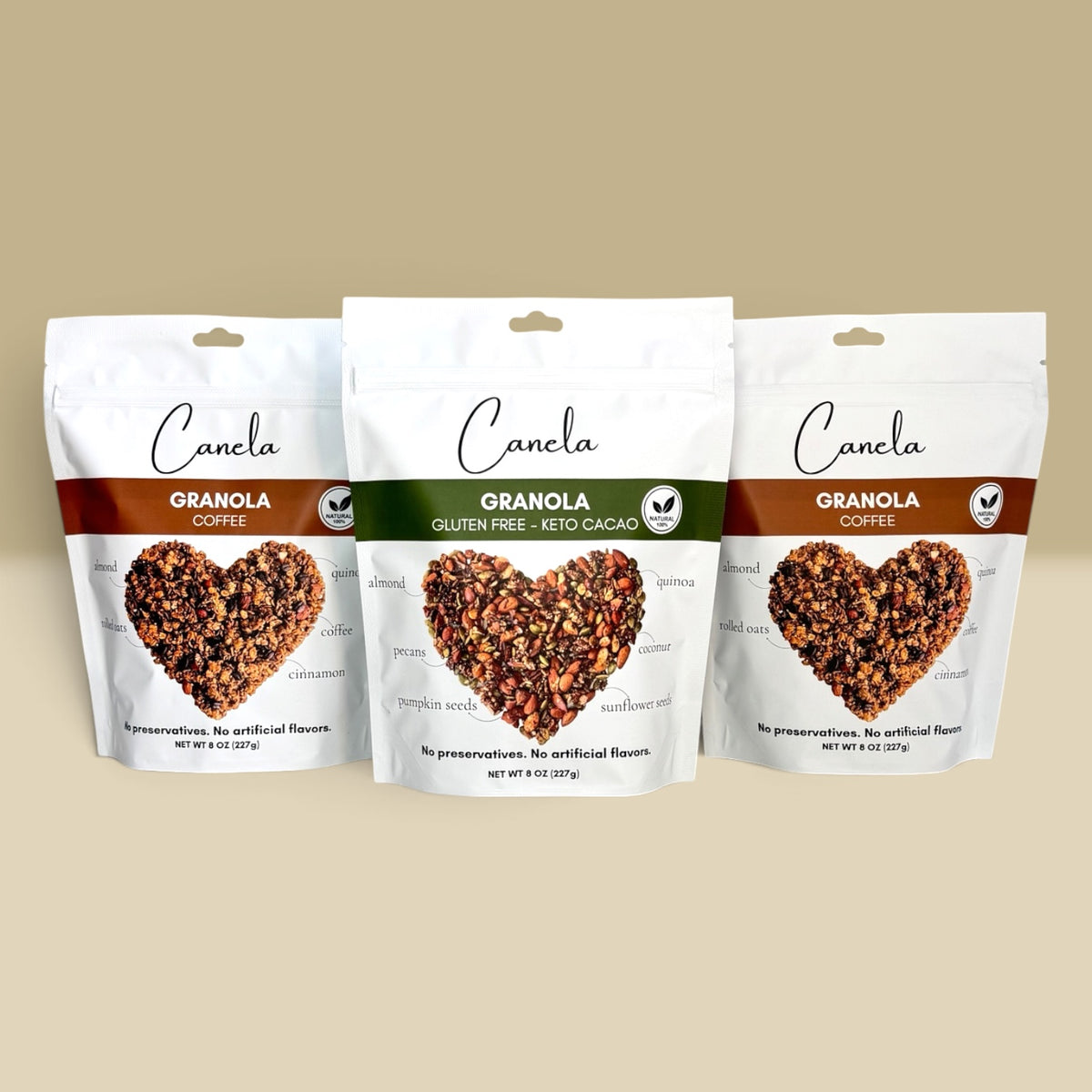3-Pack Granola Combo: 2 Coffee + 1 Keto Cacao | Natural, Artisan & Crunchy | healthy | organic | vegan
