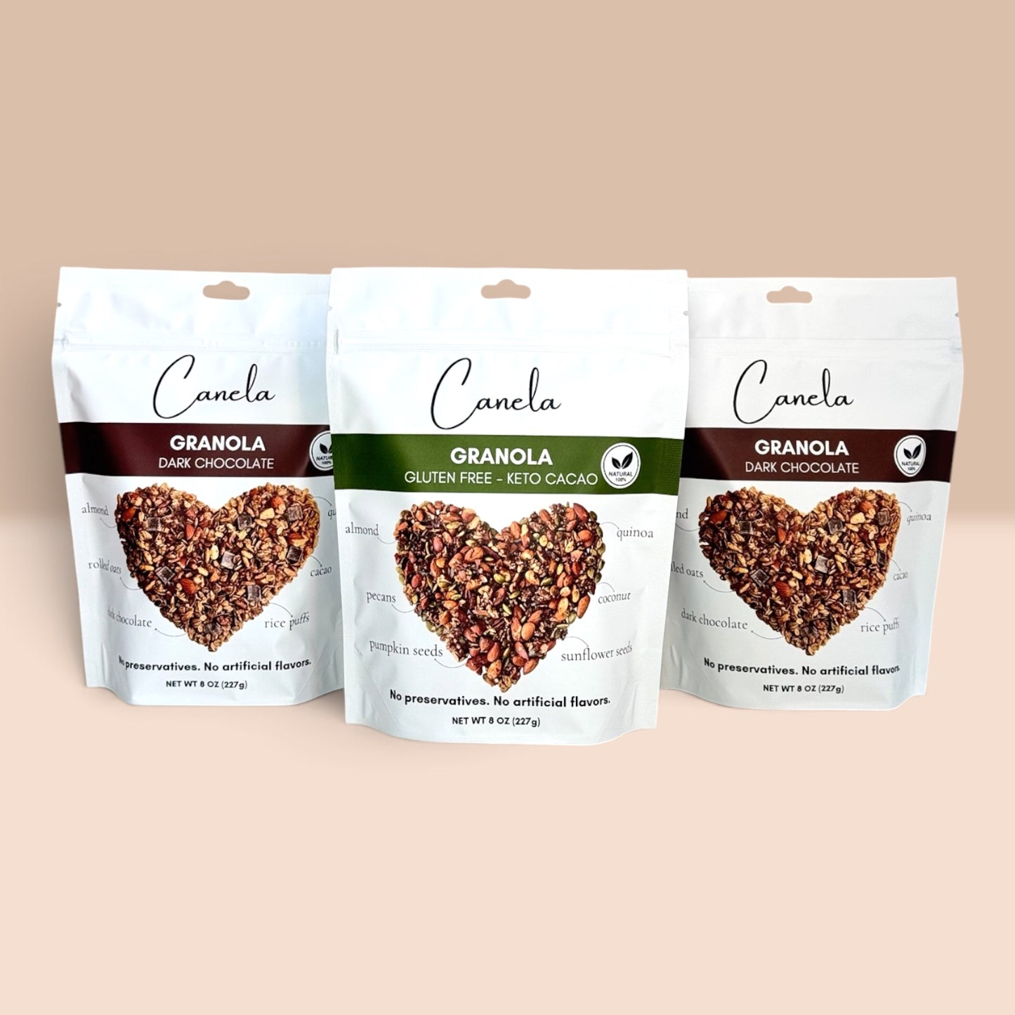 3-Pack Granola Combo: 2 Dark Chocolate + 1 Keto Cacao | Natural, Artisan & Crunchy | healthy | organic